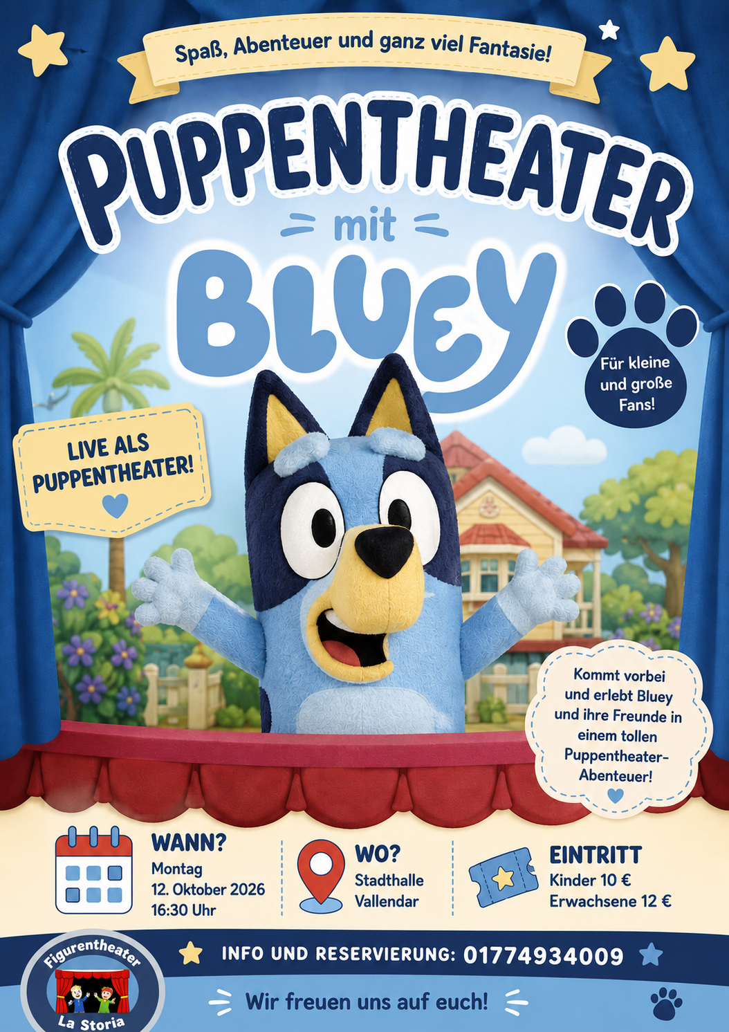 Plakat Puppentheater mit Bluey am 12.10.2026 in der Stadt- und Kongresshalle Vallendar