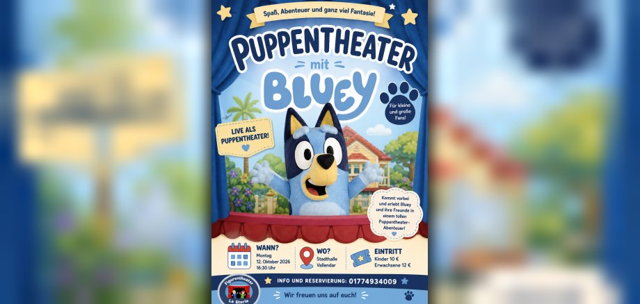 Plakat Puppentheater mit Bluey am 12.10.2026 in der Stadt- und Kongresshalle Vallendar